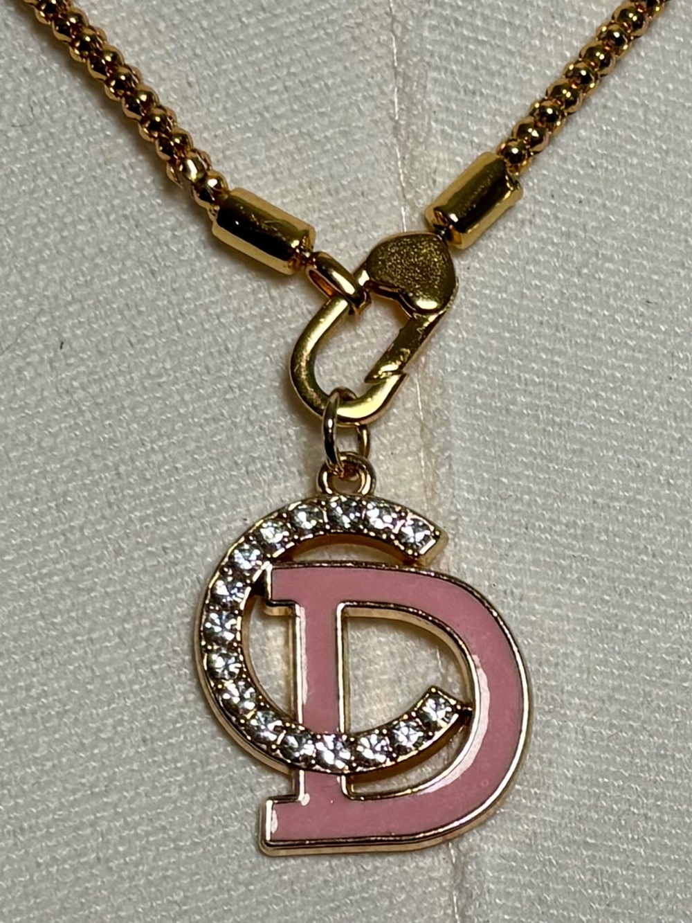 Gold-Tone Pink CHRISTAN DIOR Necklace with Crystal Accents